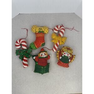 Vintage Handmade Sewn Christmas Tree Ornament Stuffed Fabric Lot of 5